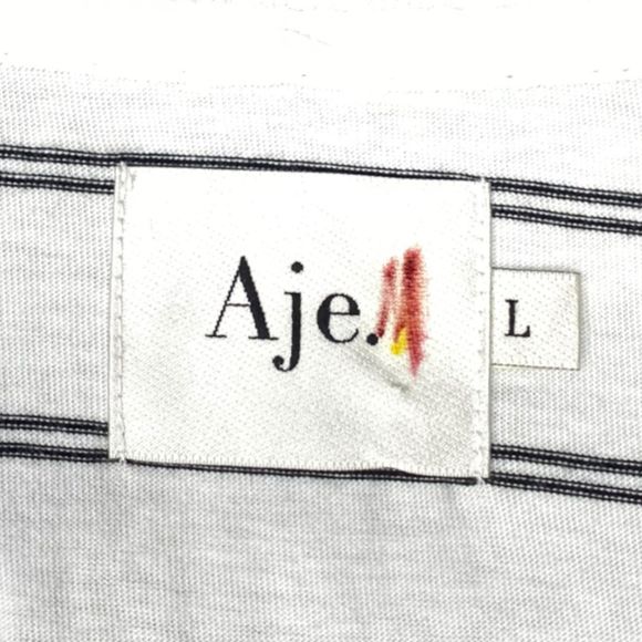 NWOT Aje Classic Embellished Logo Tee Spellout Beaded Graphic T Striped L - Picture 9 of 12